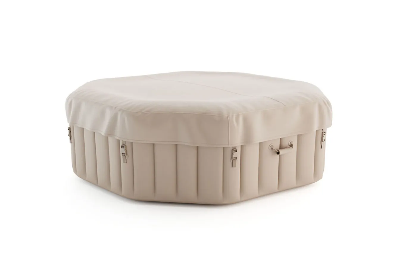 OUTFLEXX Tulum Whirlpool, beige/weiß, PVC laminiert, ⌀ 195 x 65 cm, aufblasbar, mit Massagedüsen, integriertes Ablassventil, UV-beständig