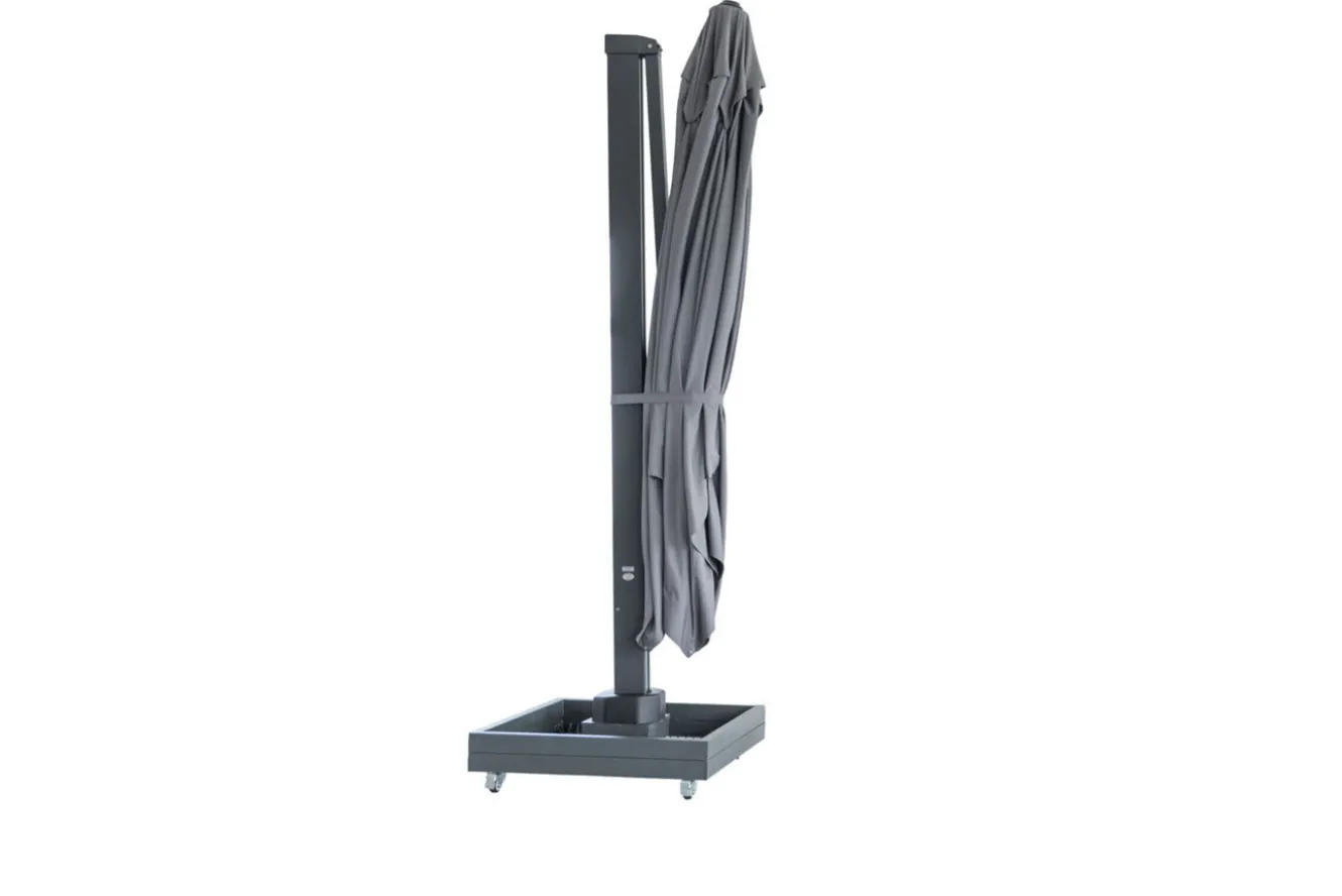 OUTFLEXX Ultimate L Ampelschirm, 400 x 400 cm, 360° drehbar, UV-Schutz 80+, Alu/Spuncrylic®, inkl. Schirmständer
