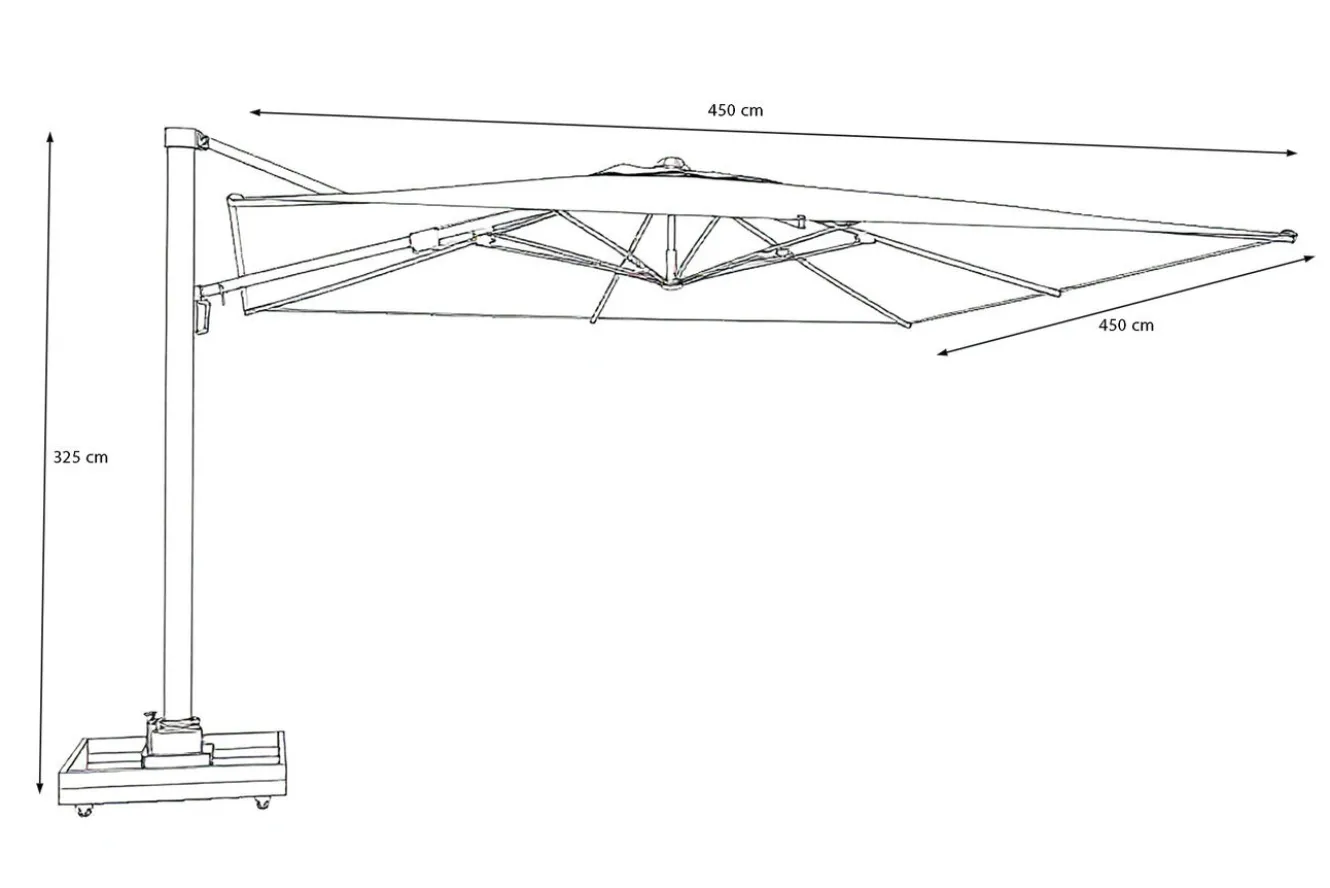 OUTFLEXX Ultimate XL Ampelschirm, 450 x 450 cm, UV-Schutz 80+, 360° drehbar, inkl. Schirmständer, Spuncrylic®