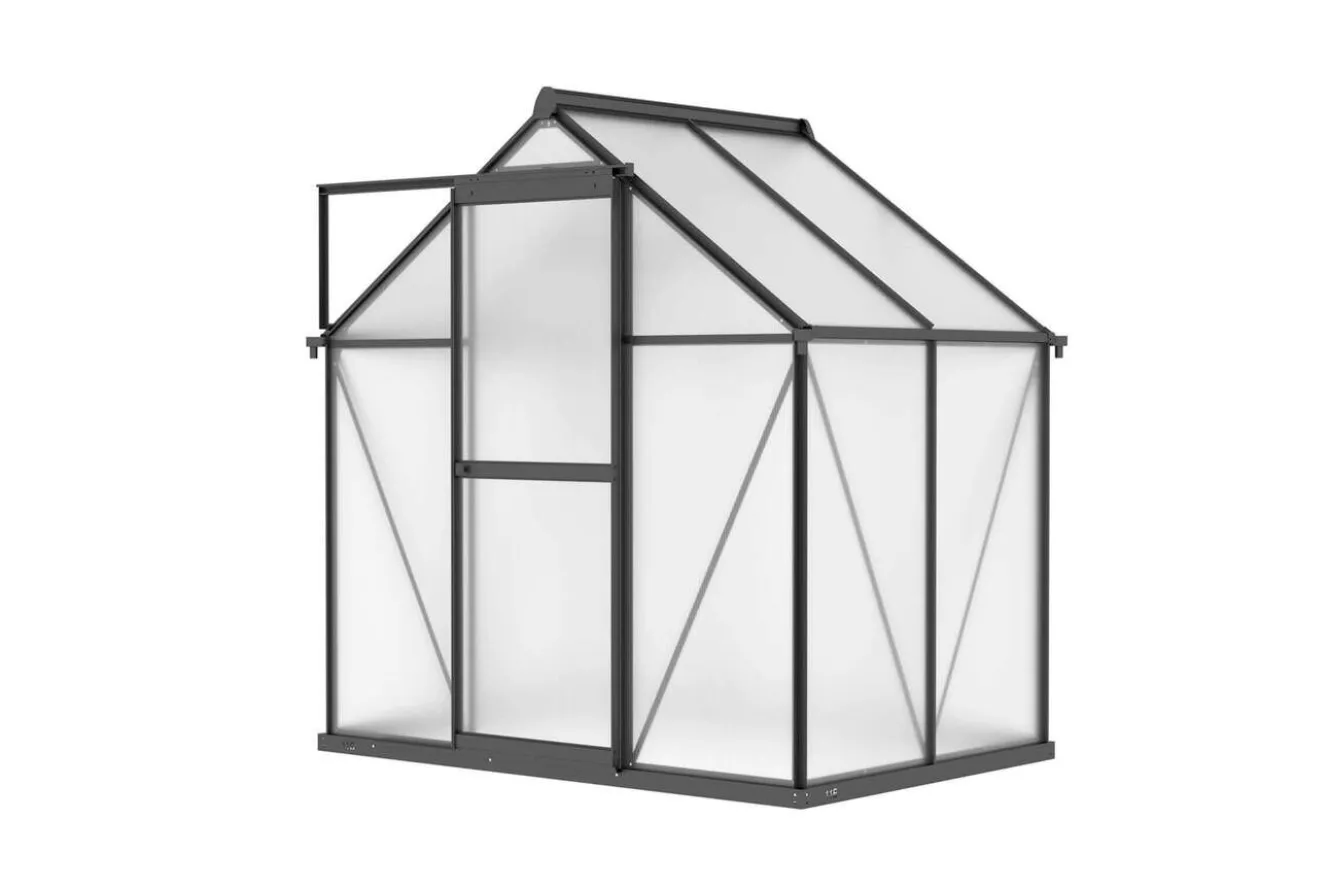 OUTFLEXX Verde Basic Gewächshaus, schwarzer Rahmen, Aluminium/Polycarbonat, 130x183x190 cm, pulverbeschichtet, UV-geschützt, mit Schiebetür
