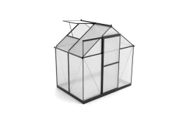 OUTFLEXX Verde Basic Gewächshaus, schwarzer Rahmen, Aluminium/Polycarbonat, 130x183x190 cm, pulverbeschichtet, UV-geschützt, mit Schiebetür