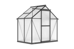 OUTFLEXX Verde Basic Gewächshaus, schwarzer Rahmen, Aluminium/Polycarbonat, 130x183x190 cm, pulverbeschichtet, UV-geschützt, mit Schiebetür