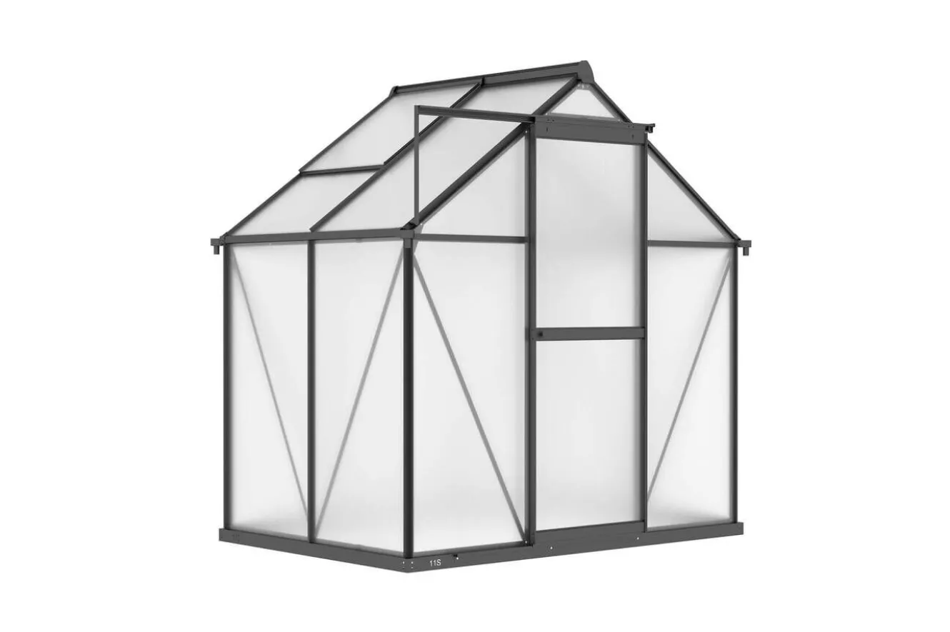 OUTFLEXX Verde Basic Gewächshaus, schwarzer Rahmen, Aluminium/Polycarbonat, 130x183x190 cm, pulverbeschichtet, UV-geschützt, mit Schiebetür
