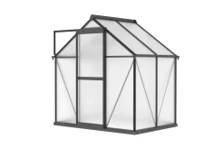 OUTFLEXX Verde Basic Gewächshaus, schwarzer Rahmen, Aluminium/Polycarbonat, 130x183x190 cm, pulverbeschichtet, UV-geschützt, mit Schiebetür