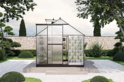 OUTFLEXX Verde Basic Gewächshaus, schwarzer Rahmen, Aluminium pulverbeschichtet mit Polycarbonat-Doppelstegplatten 4 mm, 187 x 183 x 190 cm, UV-geschützt und wetterfest