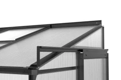 OUTFLEXX Verde Comfort Anlehn-Gewächshaus, schwarzer Rahmen, Aluminium pulverbeschichtet mit 4 mm Polycarbonatplatten, 192 x 125 x 210 cm, UV-beständig, mit Schiebetür und Belüftungsfenster