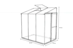 OUTFLEXX Verde Comfort Anlehn-Gewächshaus, schwarzer Rahmen, Aluminium pulverbeschichtet mit 4 mm Polycarbonatplatten, 192 x 125 x 210 cm, UV-beständig, mit Schiebetür und Belüftungsfenster