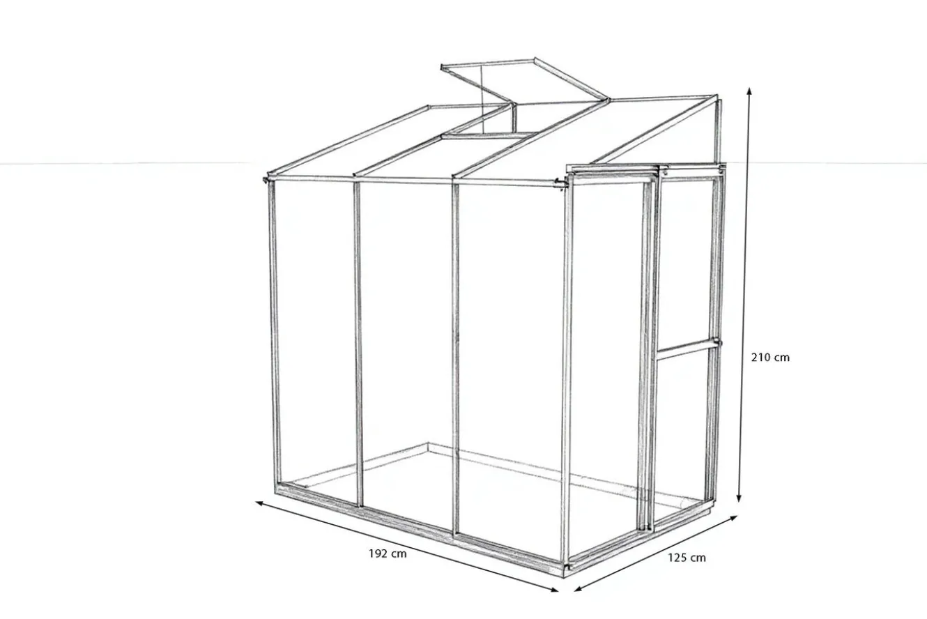OUTFLEXX Verde Comfort Anlehn-Gewächshaus, schwarzer Rahmen, Aluminium pulverbeschichtet mit 4 mm Polycarbonatplatten, 192 x 125 x 210 cm, UV-beständig, mit Schiebetür und Belüftungsfenster