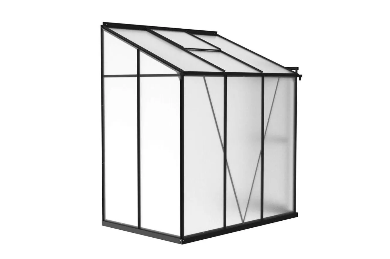 OUTFLEXX Verde Comfort Anlehn-Gewächshaus, schwarzer Rahmen, Aluminium pulverbeschichtet mit 4 mm Polycarbonatplatten, 192 x 125 x 210 cm, UV-beständig, mit Schiebetür und Belüftungsfenster