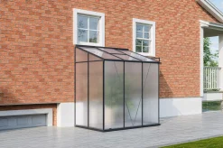 OUTFLEXX Verde Comfort Anlehn-Gewächshaus, schwarzer Rahmen, Aluminium pulverbeschichtet mit 4 mm Polycarbonatplatten, 192 x 125 x 210 cm, UV-beständig, mit Schiebetür und Belüftungsfenster