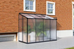 OUTFLEXX Verde Comfort Anlehn-Gewächshaus, schwarzer Rahmen, Aluminium/Polycarbonat, 265 x 125 x 210 cm, pulverbeschichtet, UV-Schutz, Schiebetür