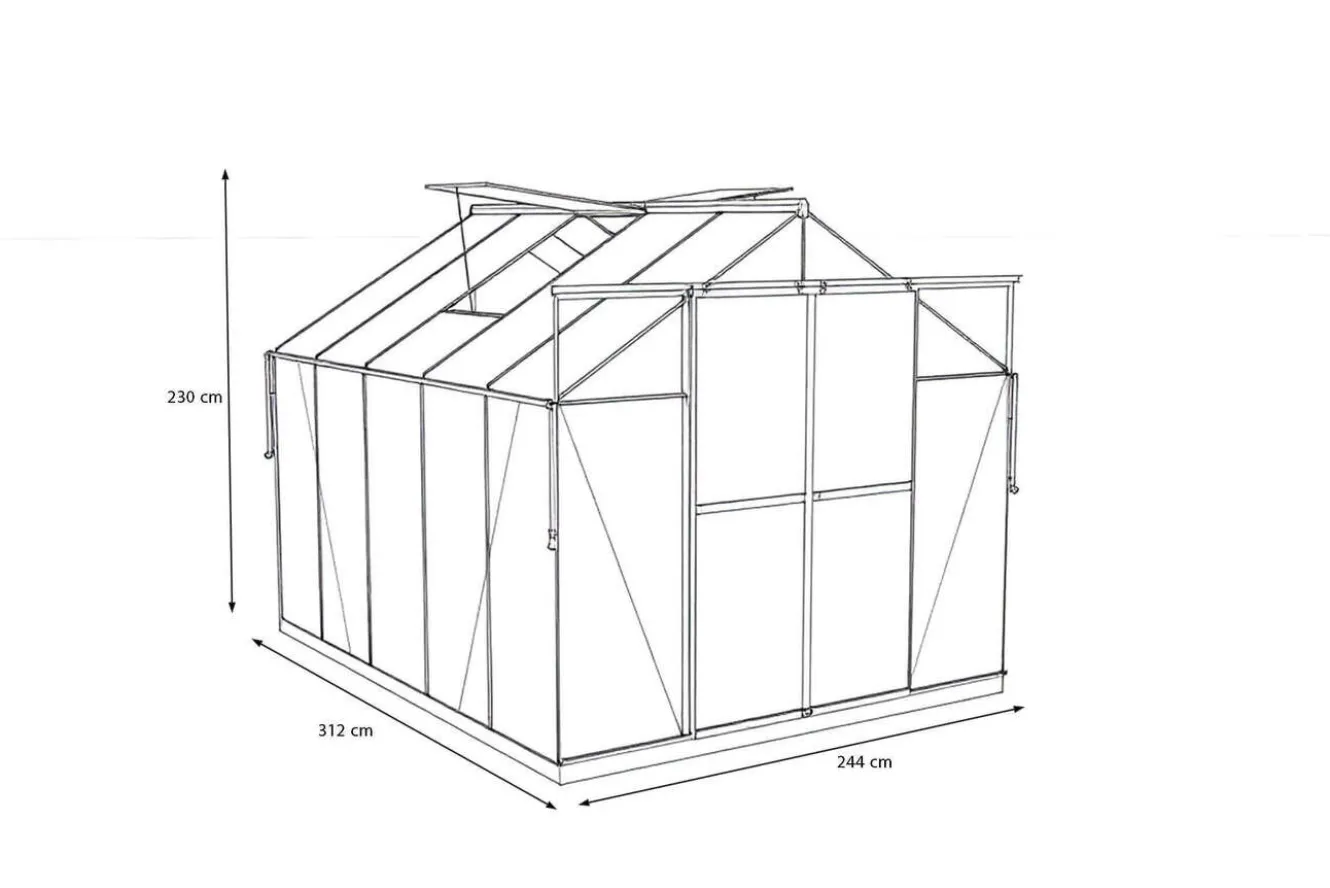 OUTFLEXX Verde Premium Gewächshaus, schwarzer Rahmen, Aluminium/Polycarbonat, 310 x 244 x 230 cm, pulverbeschichtet, UV-geschützt, mit Schiebetür und 2 Fenstern