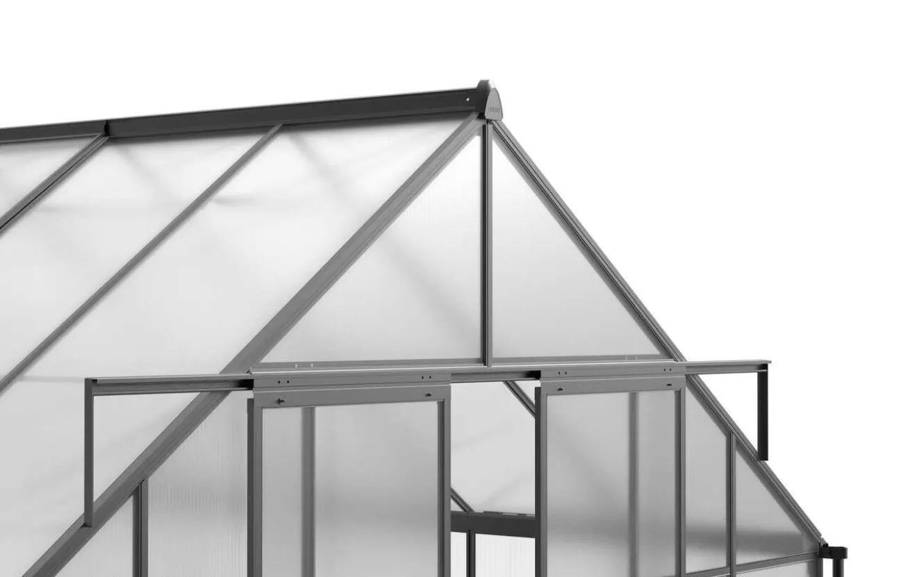 OUTFLEXX Verde Premium Gewächshaus, schwarzer Rahmen, Aluminium/Polycarbonat, 310 x 244 x 230 cm, pulverbeschichtet, UV-geschützt, mit Schiebetür und 2 Fenstern