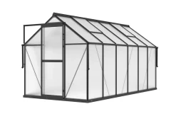 OUTFLEXX Verde Premium Gewächshaus, schwarzer Rahmen, Aluminium/Polycarbonat, 358 x 183 x 200 cm, Schiebetür, 2 Fenster, pulverbeschichtet, UV-beständig