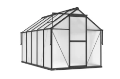 OUTFLEXX Verde Premium Gewächshaus, schwarzer Rahmen, Aluminium/Polycarbonat, 302 x 183 x 200 cm, pulverbeschichtet, Schiebetür, 2 Fenster, UV-beständig