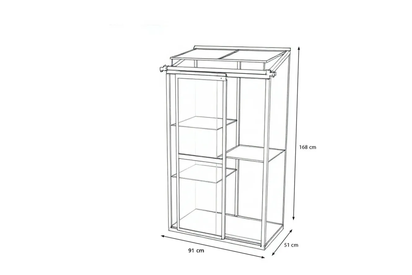 OUTFLEXX Verde Smart Balkon-Gewächshaus, schwarzer Rahmen, Aluminium/Polycarbonat, 91 x 51 x 166 cm, UV-beständig, pulverbeschichtet, mit Tür und Regalböden