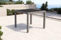 OUTFLEXX Vigo Garten-Essgruppe, stahlgrau-meliert, Alu/Polyrattan, Tisch 90 x 90 cm, 2 Stühle, Polster inklusive, pulverbeschichtet