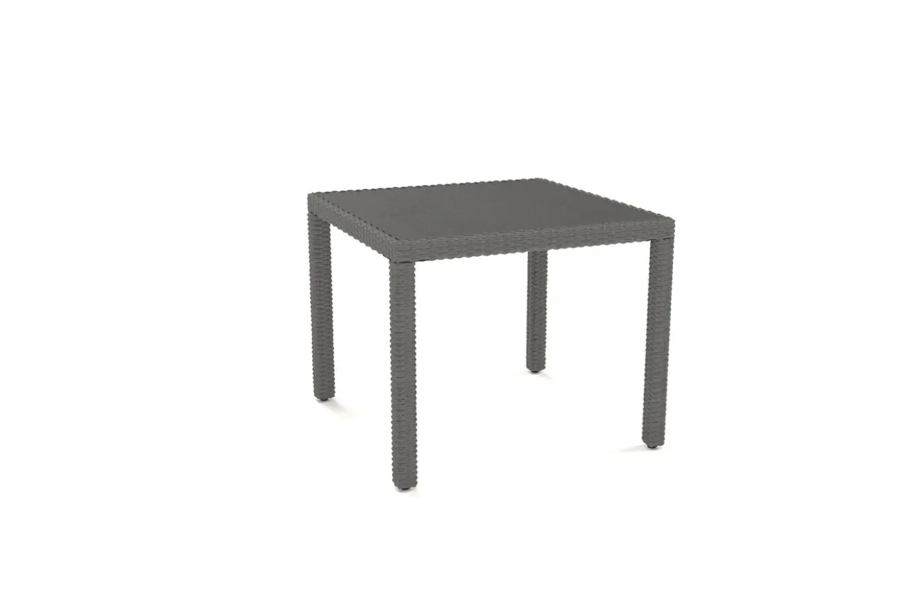 OUTFLEXX Vigo Garten-Essgruppe, stahlgrau-meliert/grau, Alu/Polyrattan/Glas, Tisch 90 x 90 cm, 2 Sessel, Polster Inklusive, Pulverbeschichtet