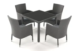 OUTFLEXX Vigo Garten-Essgruppe, stahlgrau-meliert/grau, Alu/Polyrattan/Polyester, Tisch 90 x 90 cm, 4 Sessel
