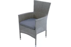 OUTFLEXX Vigo Garten-Essgruppe, stahlgrau-meliert/grau, Alu/Polyrattan/Polyester, Tisch 90 x 90 cm, 4 Sessel