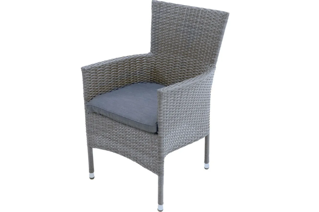 OUTFLEXX Vigo Garten-Essgruppe, stahlgrau-meliert/grau, Alu/Polyrattan/Polyester, Tisch 90 x 90 cm, 4 Sessel