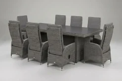 OUTFLEXX Vigo Garten-Essgruppe, grau/schiefergrau, Aluminium/Polyrattan/Glas, 200 x 95 cm, 8 Sessel, verstellbare Rückenlehne