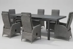 OUTFLEXX Vigo Garten-Essgruppe, anthrazit/grau, Aluminium/Glas/Polyrattan, Tisch 180/240 x 100 cm, ausziehbar, verstellbar