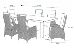 OUTFLEXX Vigo Garten-Essgruppe, grau/schiefergrau, Aluminium/Polyrattan/Glas, 200 x 95 cm, 6 verstellbare Sessel