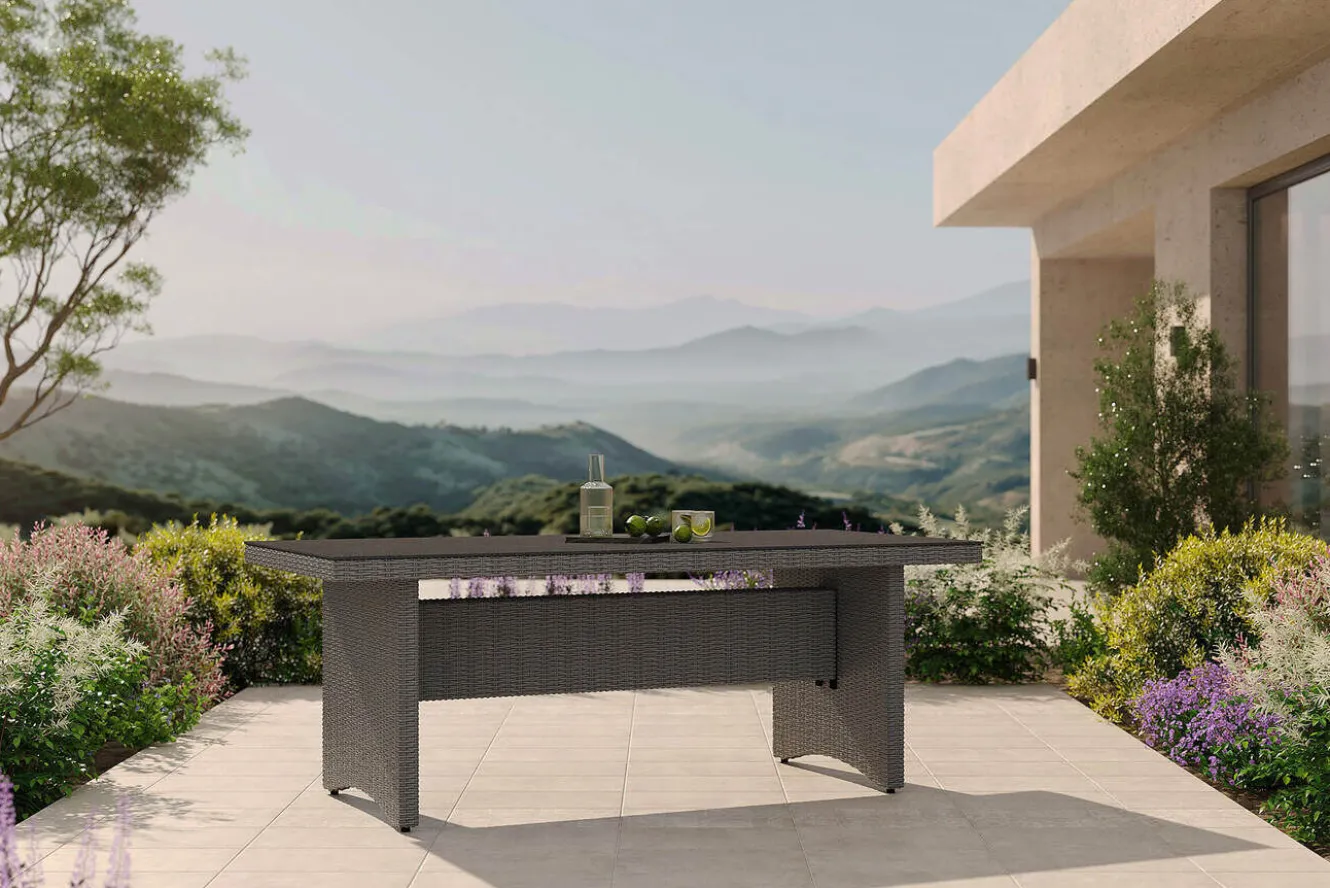 OUTFLEXX Vigo Gartentisch, 8 Personen, 200x95cm, Alu/Polyrattan, Sicherheitsglas