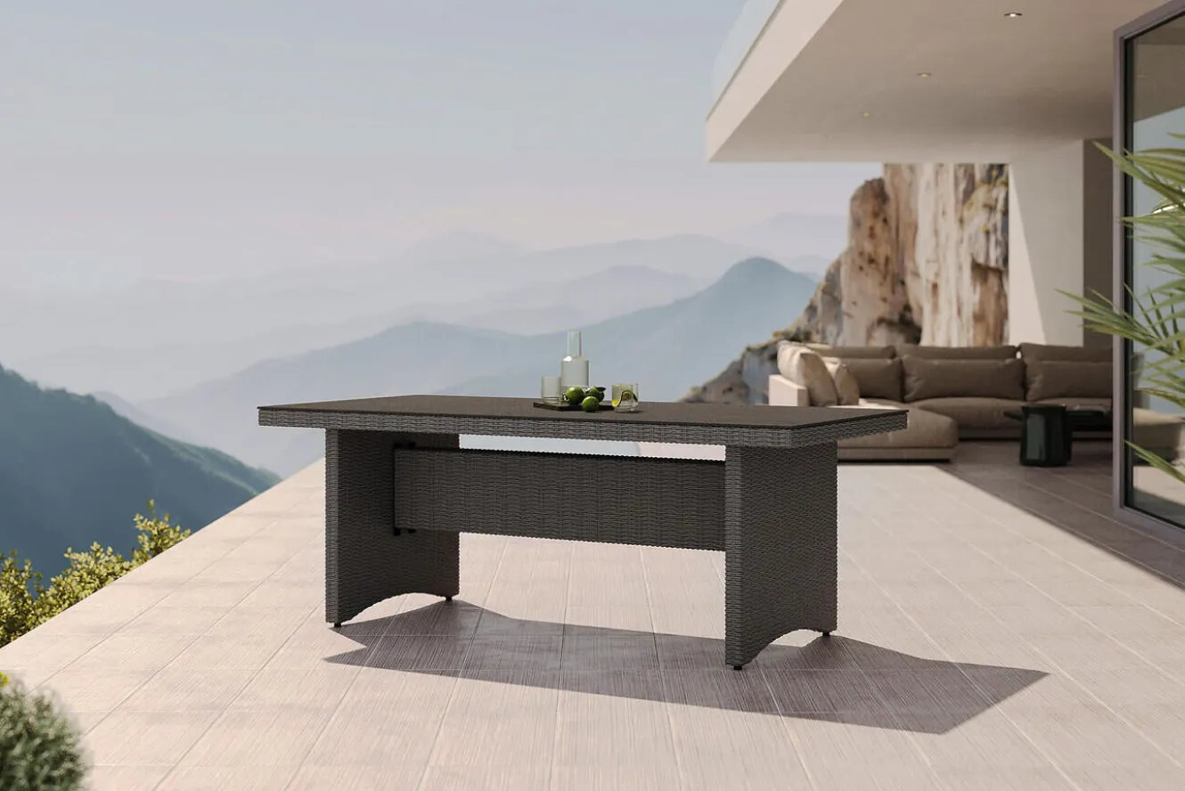 OUTFLEXX Vigo Gartentisch, 8 Personen, 200x95cm, Alu/Polyrattan, Sicherheitsglas