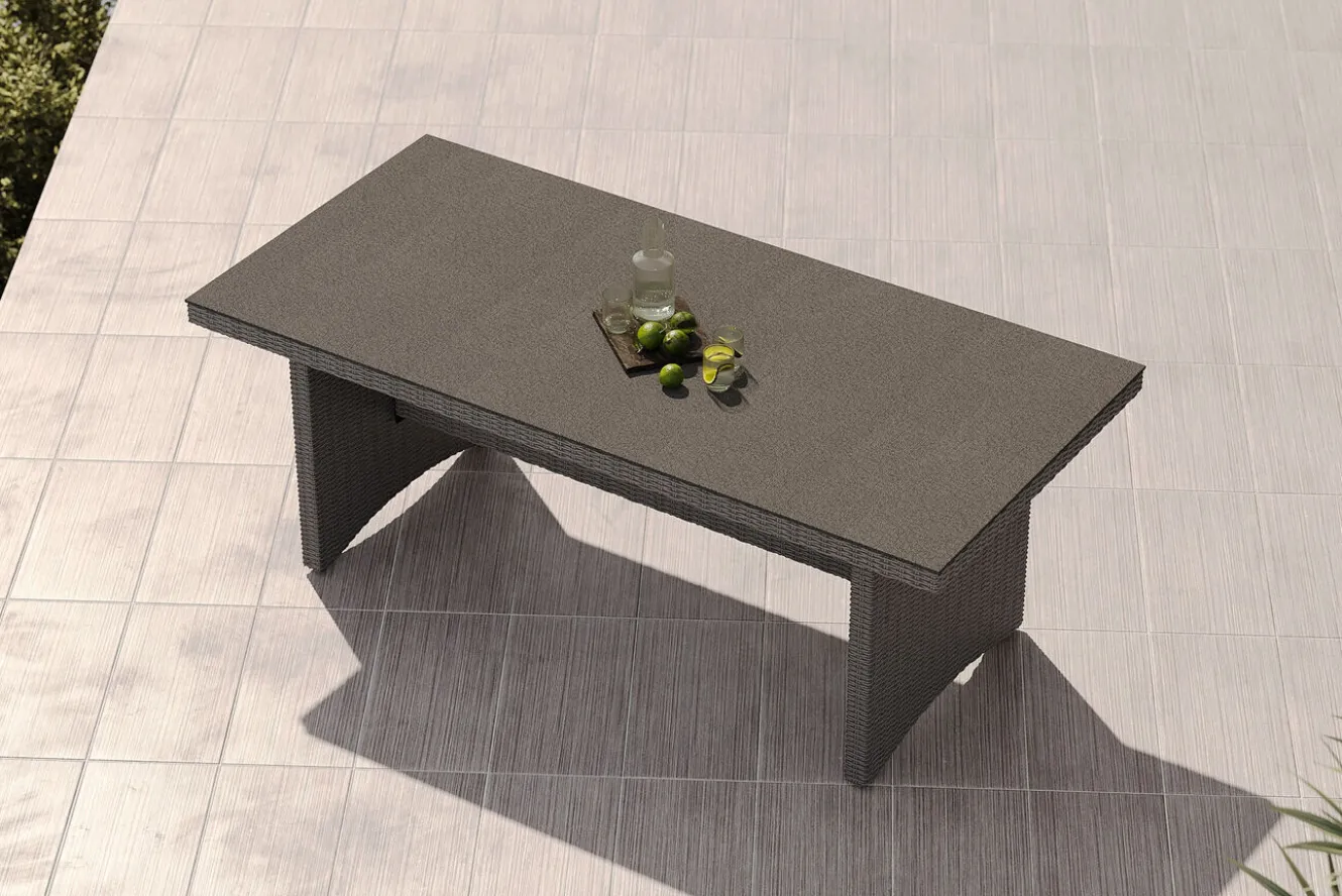 OUTFLEXX Vigo Gartentisch, 8 Personen, 200x95cm, Alu/Polyrattan, Sicherheitsglas
