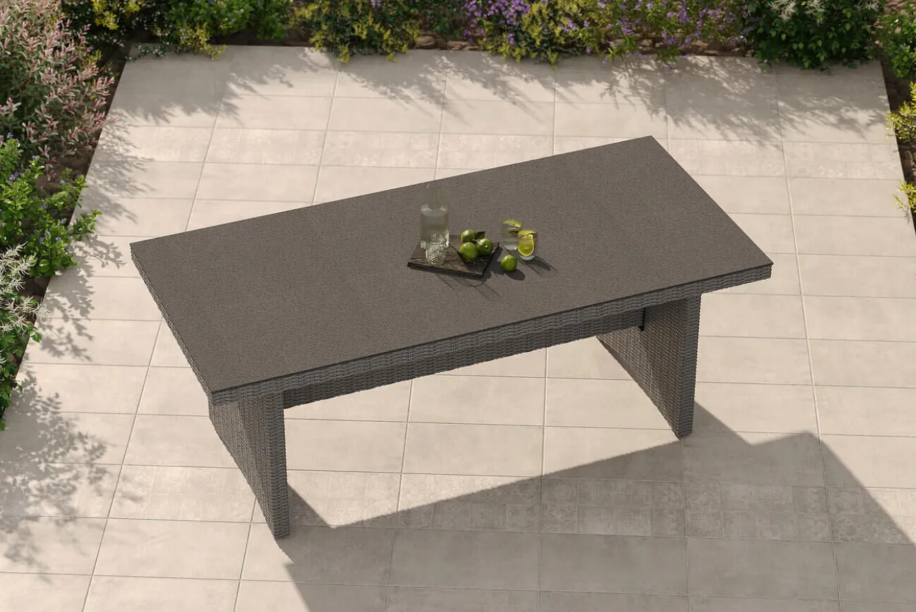 OUTFLEXX Vigo Gartentisch, 8 Personen, 200x95cm, Alu/Polyrattan, Sicherheitsglas