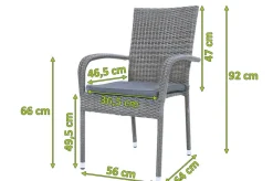 OUTFLEXX Vigo Stapelstuhl, stahlgrau-meliert, Polyrattan, 56x64x92 cm, inkl. Auflagen, stapelbar