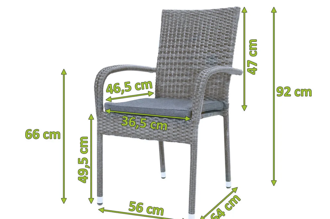OUTFLEXX Vigo Stapelstuhl, stahlgrau-meliert, Polyrattan, 56x64x92 cm, inkl. Auflagen, stapelbar