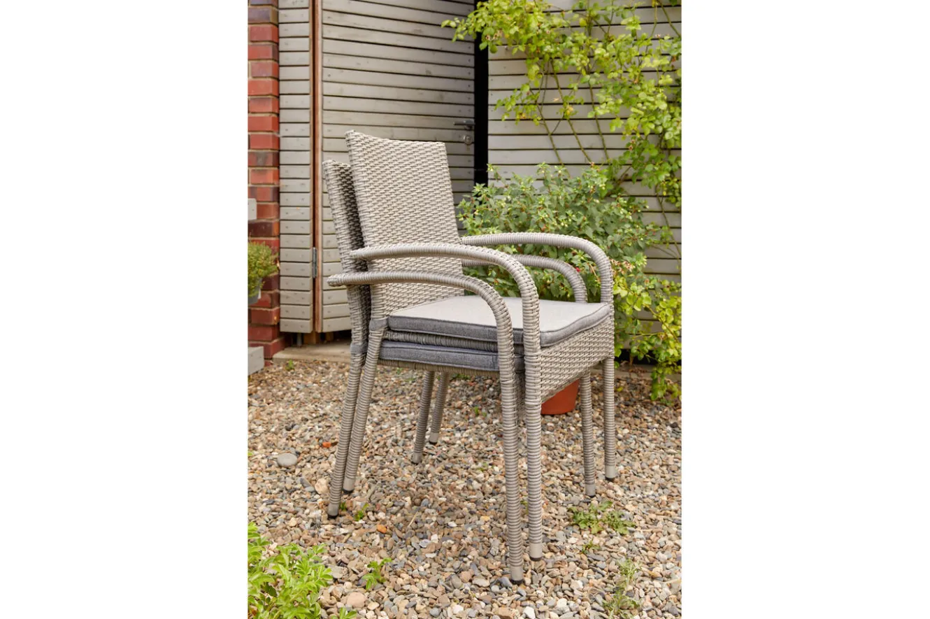 OUTFLEXX Vigo Stapelstuhl, stahlgrau-meliert, Polyrattan, 56x64x92 cm, inkl. Auflagen, stapelbar