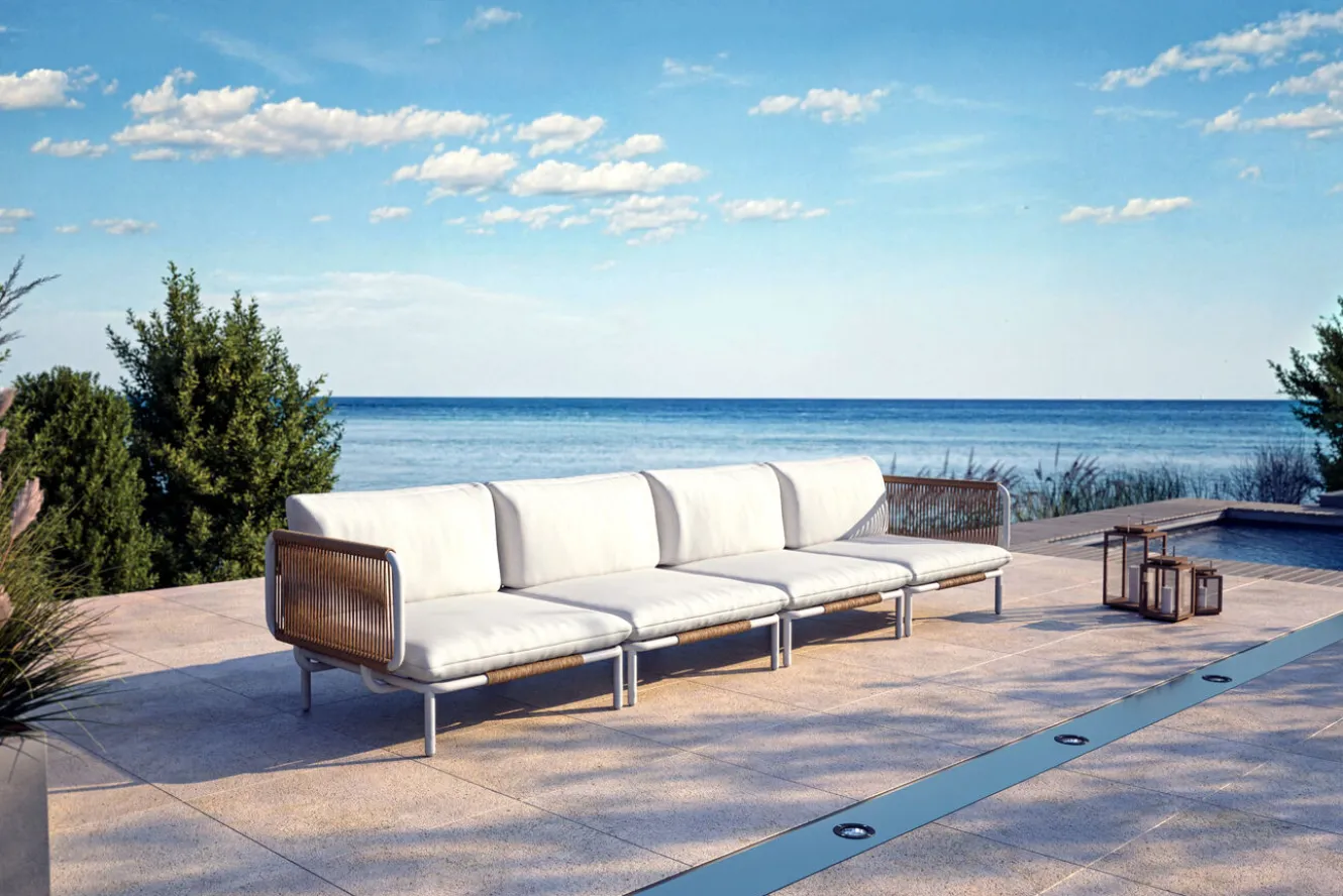 OUTFLEXX Visby Gartenlounge 4-teilig, creme/weiß, Alu/Stahl, inkl. Polster, abnehmbare Bezüge, elektrophoretisch beschichtet