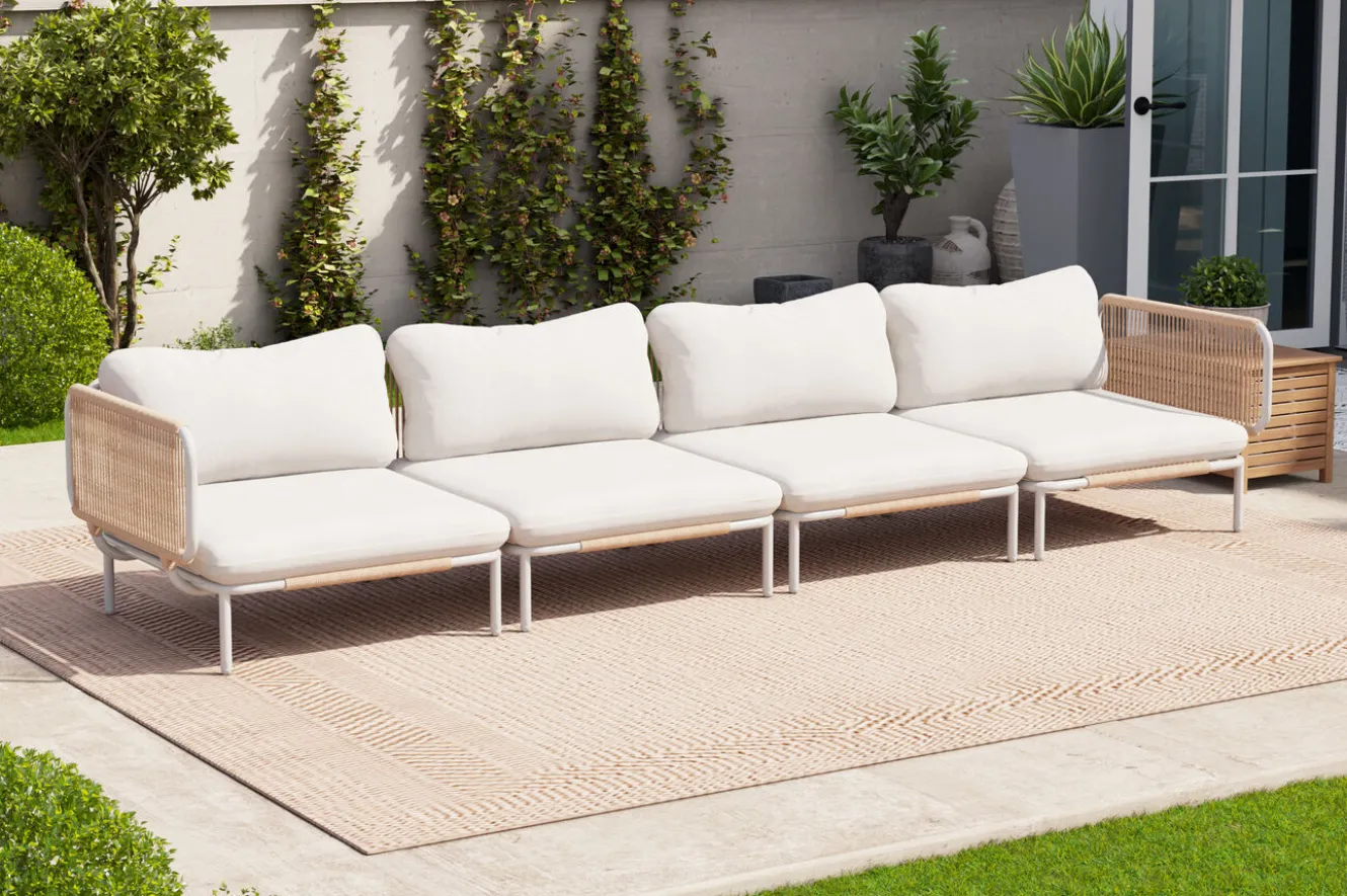 OUTFLEXX Visby Gartenlounge 4-teilig, creme/weiß, Alu/Stahl, inkl. Polster, abnehmbare Bezüge, elektrophoretisch beschichtet