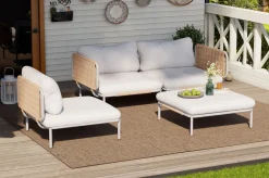 OUTFLEXX Visby Gartenlounge 4-teilig, creme/weiß, Alu/Stahl, inkl. Kissen & Ottomane, elektrophoretisch beschichtet