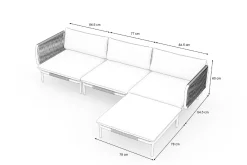 OUTFLEXX Visby Gartenlounge 4-teilig, creme/weiß, Alu/Stahl, inkl. Kissen & Ottomane, elektrophoretisch beschichtet