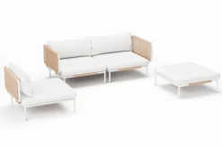 OUTFLEXX Visby Gartenlounge 4-teilig, creme/weiß, Alu/Stahl, inkl. Kissen & Ottomane, elektrophoretisch beschichtet