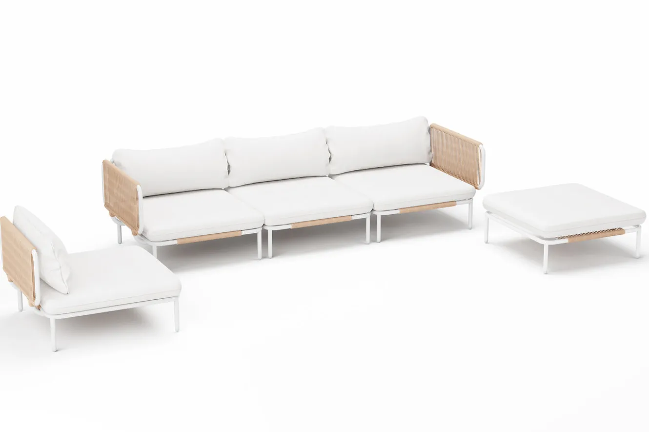 OUTFLEXX Visby Gartenlounge 5-teilig, creme/weiß, Alu/Stahl, inkl. Polster & Ottomane,elektrophoretisch beschichtet