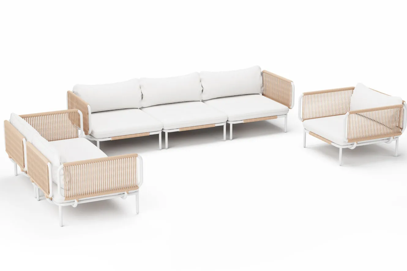 OUTFLEXX Visby Gartenlounge 6-teilig, creme/weiß, Alu/Stahl, inkl. Kissen, elektrophoretisch beschichtet