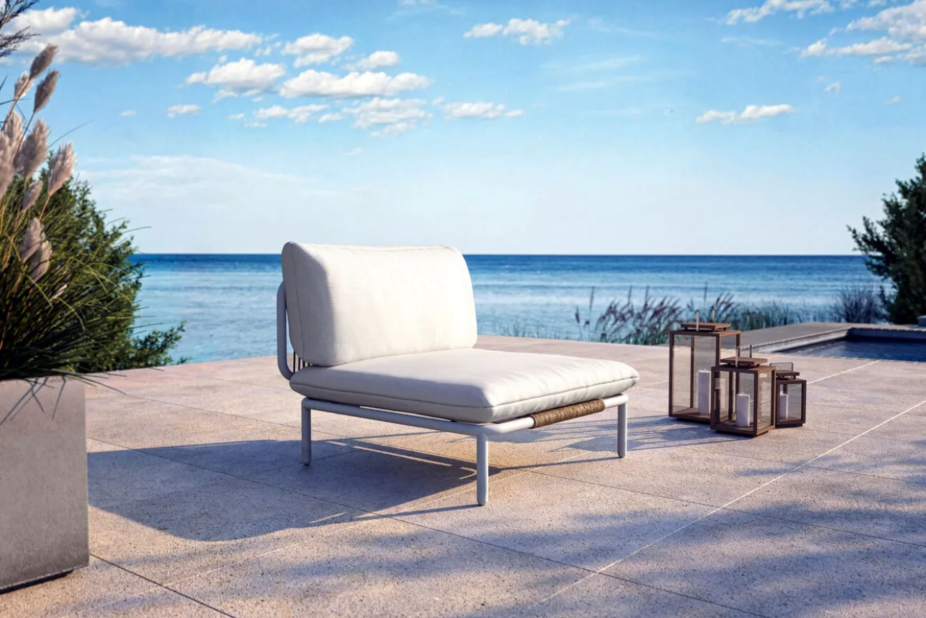 OUTFLEXX Visby Loungesofa Mittelteil, creme/weiß, Alu/Stahl, inkl. Kissen, elektrophoretisch beschichtet