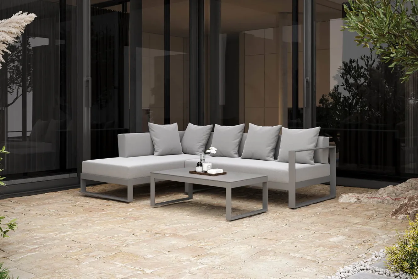 OUTFLEXX Willis Ecklounge, silber, Aluminium/Polyester, 5 Personen, inkl. Beistelltisch