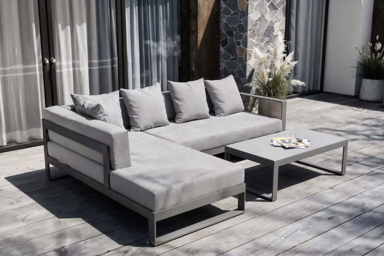 OUTFLEXX Willis Ecklounge, silber, Aluminium/Polyester, 5 Personen, inkl. Beistelltisch
