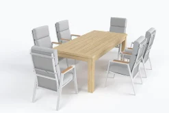 OUTFLEXX Zadar Garten-Essgruppe mit 6 Sesseln, natur/grau, Teak/Aluminium/Textilene, 200 x 100 cm, ergonomisch, verstellbare Rückenlehne