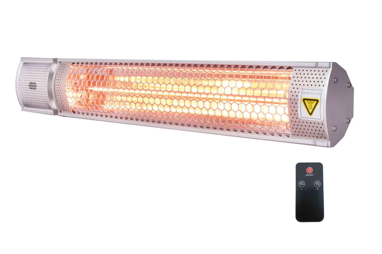 OUTTECH XD-Y Heizstrahler, silber, Alu, 67,5 x 10,5 x 7,2 cm, staubdicht und wassergeschützt, Fernbedienung mit 2 Stufen