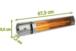 OUTTECH XD-Y Heizstrahler, silber, Alu, 67,5 x 10,5 x 7,2 cm, staubdicht und wassergeschützt, Fernbedienung mit 2 Stufen