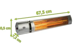 OUTTECH XD-Y Heizstrahler, silber, Alu, 67,5 x 10,5 x 7,2 cm, staubdicht und wassergeschützt, Fernbedienung mit 2 Stufen