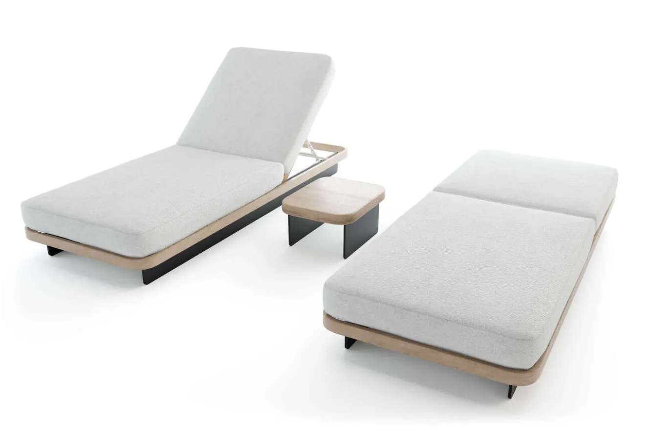 ploss Aurora Gartenliegen 2er-Set, anthrazit/pale silver, Alu/Polyester/Schaumstoff, 200 x 80 cm, 6-fach verstellbar, inkl. Beistelltisch